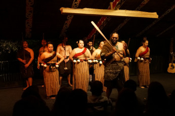 Haka-.Tanz Vorführung (dies sind Maori-Darsteller, nicht die Schulklasse!)